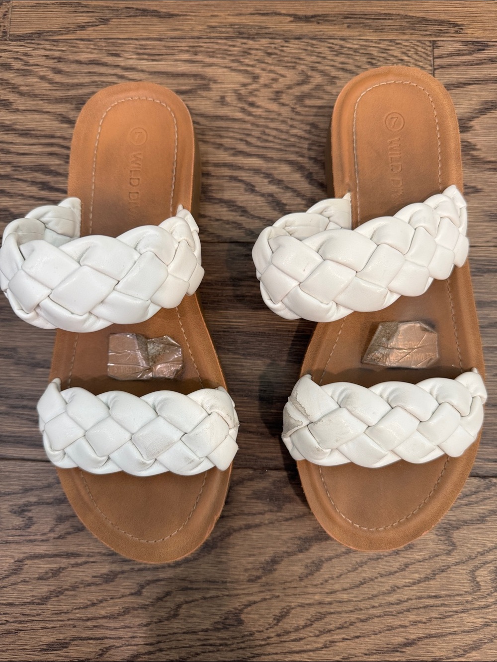 Wild Diva White Braided Two-Strap Slide Sandals